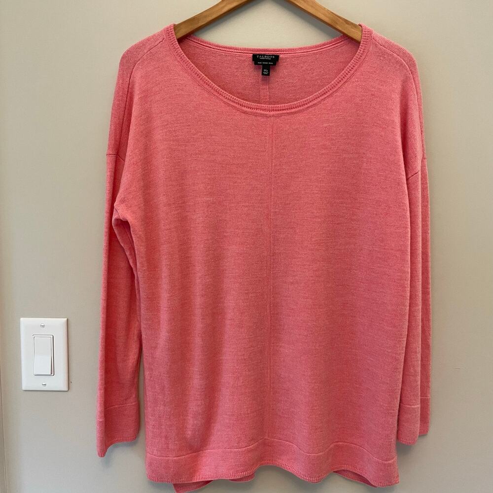Talbots Merino Wool Pullover Sweater Coral Pink Size 1X Petite Lightweight Comfy